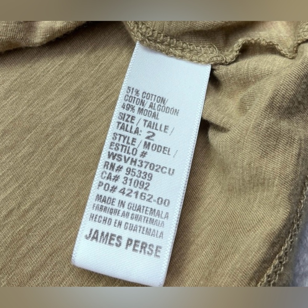 JAMES PERSE British Khaki Long Sleeve Pocket T-Shirt Women's Size 2 Medium - Picture 7 of 7